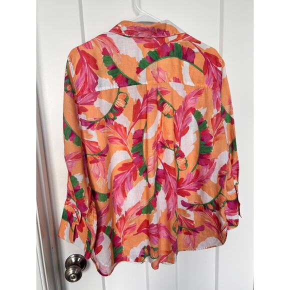 Chico's Women's Floral No-Iron Linen 3/4 Sleeve Foliage Shirt Multicolor Size 16 - Picture 7 of 11